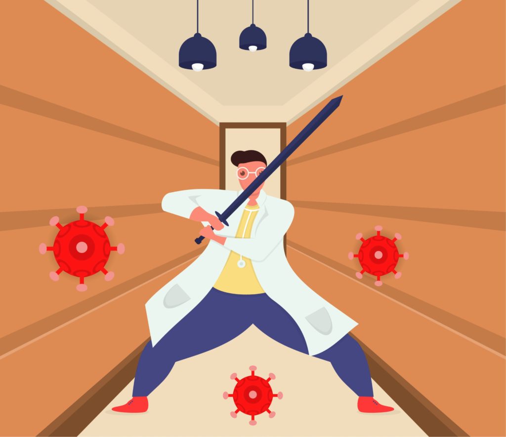 Doctors fighting with corona virus illustration concept